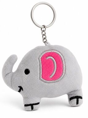 Plush Elephant Keychain - Gray with Pink Ear
